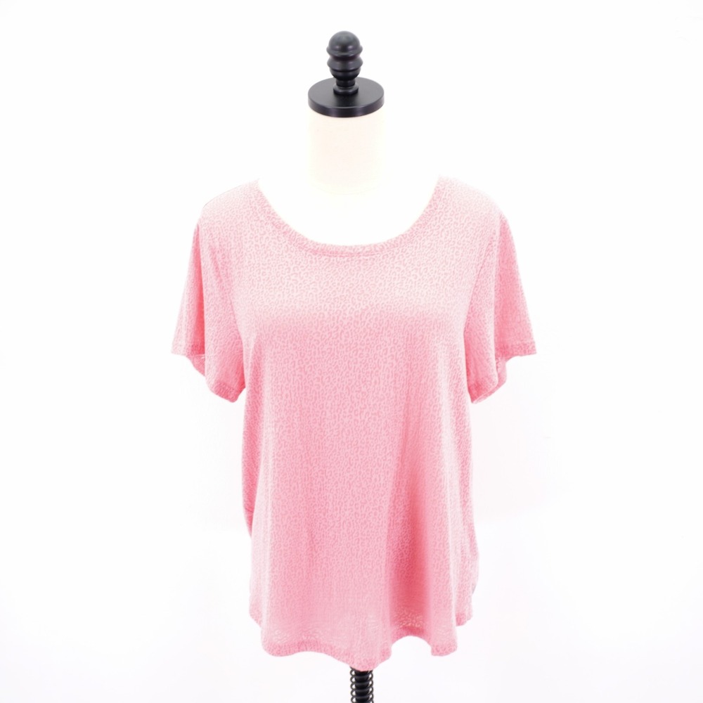 RBX Pink Large Cheetah Print T-Shirt Top Short Sleeve Round Neck Polyester Cotto